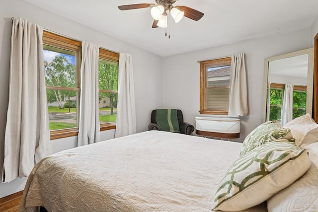 621 Irving Ave NW, Elk River, MN 55330 - bedroom featuring multiple windows, a ceiling fan, and wood finished floors