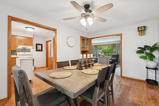 621 Irving Ave NW, Elk River, MN 55330 - dining space featuring light wood finished floors, a ceiling fan, and baseboards