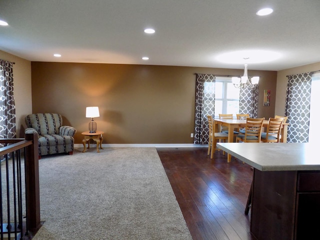 1173 Lone Stone Ct SE, Chatfield, MN 55923 - living room with a chandelier, recessed lighting, baseboards, and dark wood-type flooring