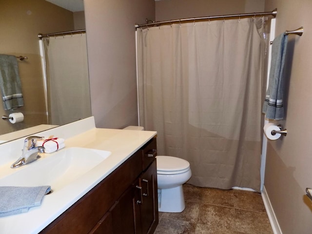 1173 Lone Stone Ct SE, Chatfield, MN 55923 - bathroom with toilet, vanity, baseboards, and curtained shower