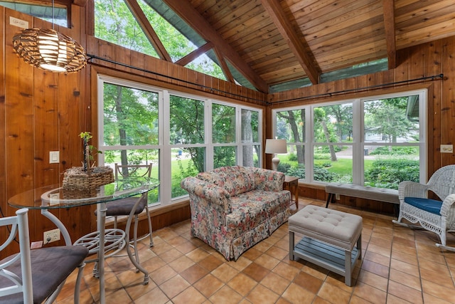 18520 29th Ave N, Plymouth, MN 55447 - sunroom featuring wooden walls, wooden ceiling, and tile patterned floors