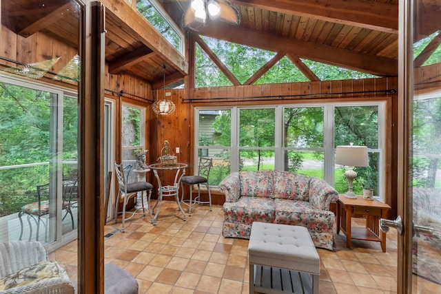 18520 29th Ave N, Plymouth, MN 55447 - sunroom featuring wood ceiling, wood walls, and tile patterned flooring