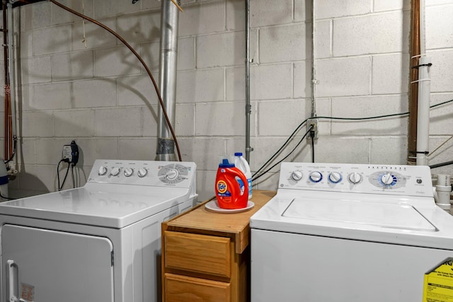 18520 29th Ave N, Plymouth, MN 55447 - washroom with concrete block wall and washing machine and dryer