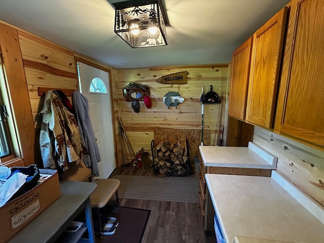 1403 County 5 NW, Hackensack, MN 56452 - mudroom with wooden walls and dark wood-type flooring