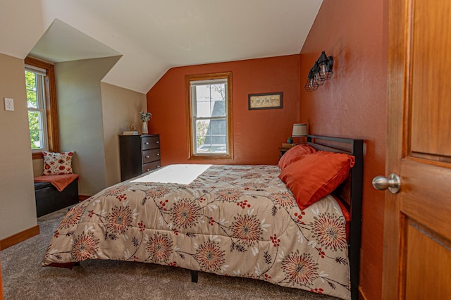 114 Iowa Ave, Hoffman, MN 56339 - bedroom featuring carpet flooring, lofted ceiling, and baseboards