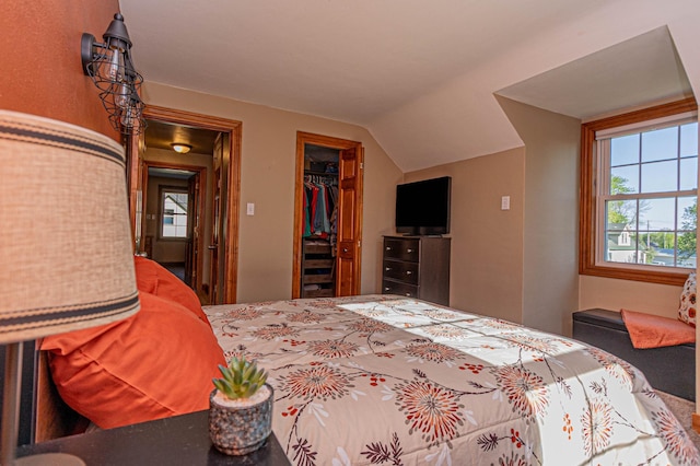 114 Iowa Ave, Hoffman, MN 56339 - bedroom featuring vaulted ceiling, a closet, and a walk in closet