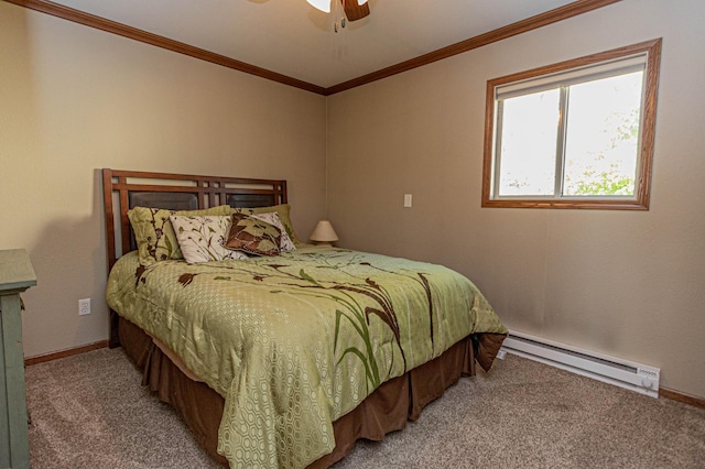 114 Iowa Ave, Hoffman, MN 56339 - bedroom with baseboard heating, carpet, baseboards, and crown molding