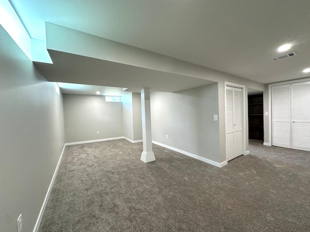 finished below grade area with carpet floors and baseboards