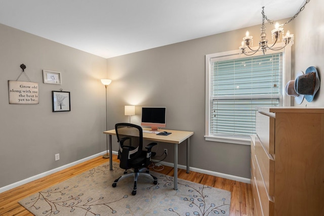 2401 Decatur Ave S, Saint Louis Park, MN 55426 - office featuring a chandelier, wood finished floors, and baseboards