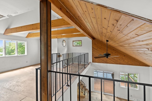 13144 Maple Circle Dr SE, Hudson Twp, MN 56334 - detailed view of concrete floors, wooden ceiling, and a ceiling fan