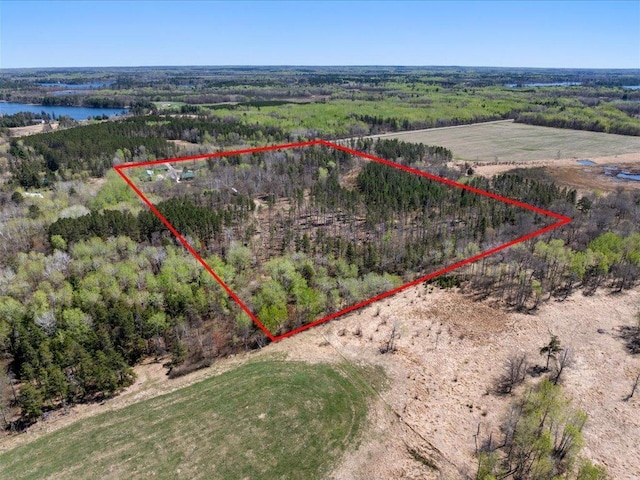 1465 State 84 NW, Backus, MN 56435 - aerial view of property and surrounding area featuring property boundaries highlighted and a large body of water