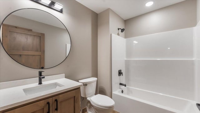 2948 N Oaks Ln NW, Garfield, MN 56332 - bathroom featuring toilet, vanity, and shower / tub combination