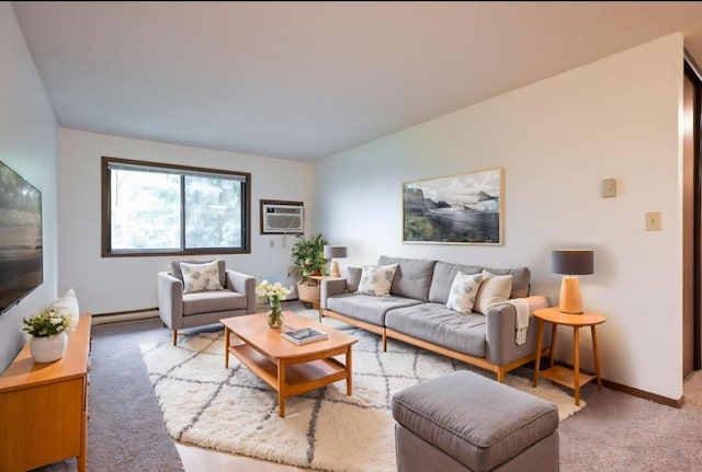 221 Grand Ave W Unit 314, South Saint Paul, MN 55075 - living room featuring carpet flooring, a baseboard heating unit, and a wall unit AC