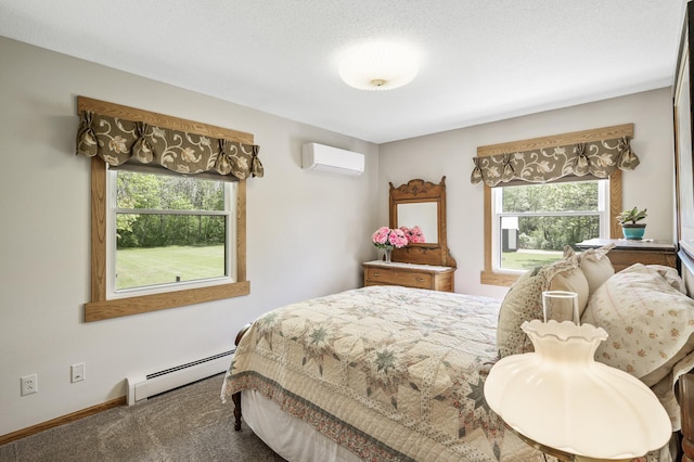 11946 180th St, Milaca Twp, MN 56353 - bedroom featuring a baseboard radiator, an AC wall unit, and carpet