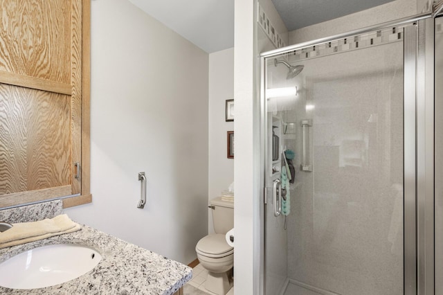 11946 180th St, Milaca Twp, MN 56353 - bathroom with vanity, a shower stall, and toilet