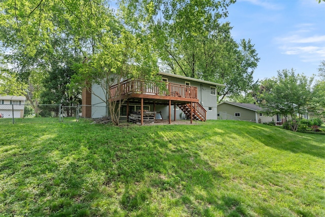 3225 Hillsboro Ave N, New Hope, MN 55427 - rear view of property with stairway, a wooden deck, and a gate