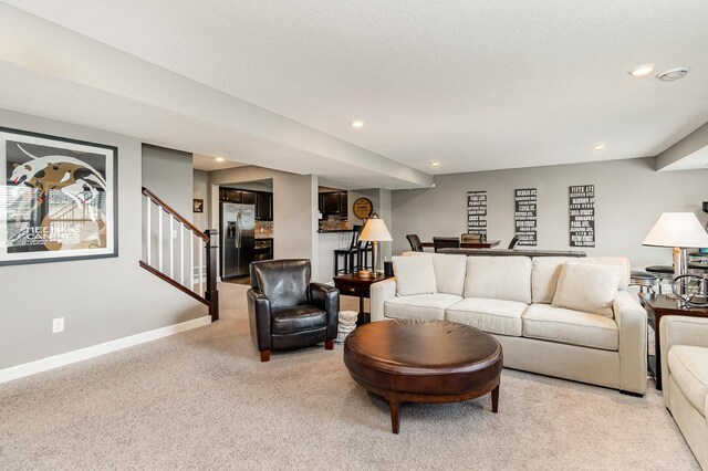 4740 Ashton Curv, Woodbury, MN 55129 - living room with stairs, light carpet, recessed lighting, and baseboards