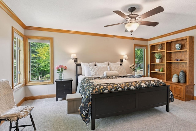21273 Floral Bay Dr N, Forest Lake, MN 55025 - bedroom featuring carpet floors, ornamental molding, and ceiling fan