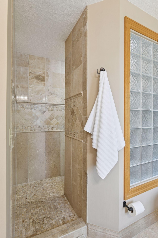 21273 Floral Bay Dr N, Forest Lake, MN 55025 - full bathroom featuring tiled shower and a textured ceiling