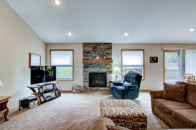 N5024 558th St, Menomonie, WI 54751 - living room with carpet floors, recessed lighting, baseboards, and a fireplace