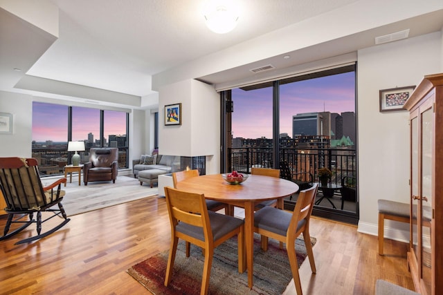 100 3rd Ave S Unit 1107, Minneapolis, MN 55401 - dining area with wood finished floors, a skyline view, floor to ceiling windows, and healthy amount of natural light