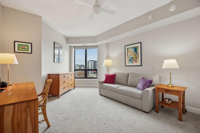 100 3rd Ave S Unit 1107, Minneapolis, MN 55401 - living area featuring light colored carpet, a ceiling fan, baseboards, and an office area