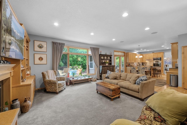 1665 3rd St SW, New Brighton, MN 55112 - living area featuring recessed lighting, light carpet, and a fireplace