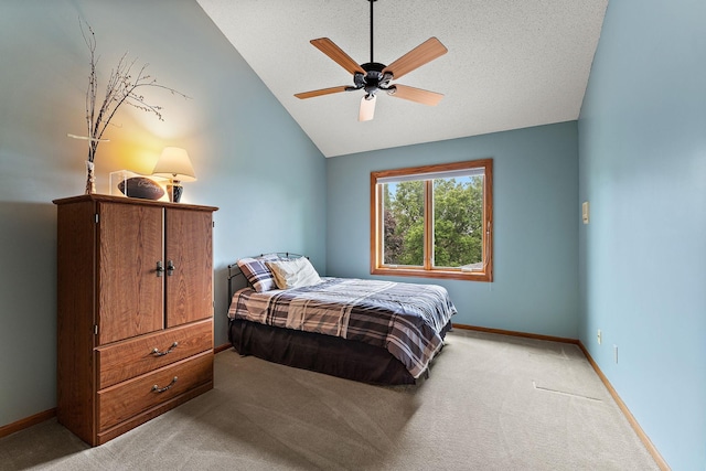 2501 112th St, Bloomington, MN 55431 - bedroom featuring lofted ceiling, light carpet, baseboards, and a ceiling fan