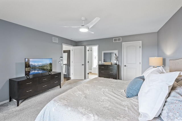 2940 Tiflawn Ct, Shakopee, MN 55379 - bedroom featuring light colored carpet, baseboards, connected bathroom, and ceiling fan