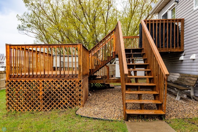 deck featuring stairs