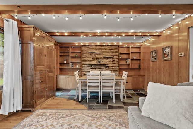 4236 Salem Ave, Saint Louis Park, MN 55416 - office space with wooden walls, beam ceiling, rail lighting, built in shelves, and wood finished floors