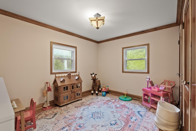 4236 Salem Ave, Saint Louis Park, MN 55416 - rec room featuring plenty of natural light, baseboards, and ornamental molding