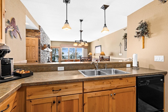 14125-307A Burlington Rd, Two Harbors, MN 55616 - kitchen with dishwasher, a sink, decorative light fixtures, and dark countertops