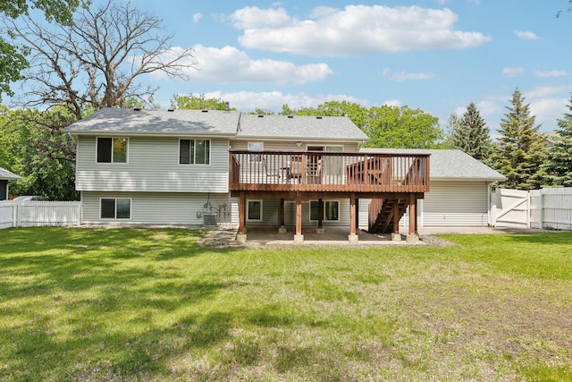 1650 132nd Ave NW, Coon Rapids, MN 55448 - rear view of property with a wooden deck, a patio, a gate, stairway, and cooling unit