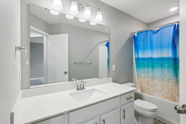 18378 Grasshopper Dr, Lakeville, MN 55044 - bathroom featuring toilet, vanity, and shower / tub combo with curtain