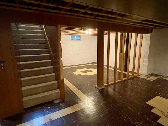 729 10th St E, Wabasha, MN 55981 - below grade area with stairs and concrete block wall
