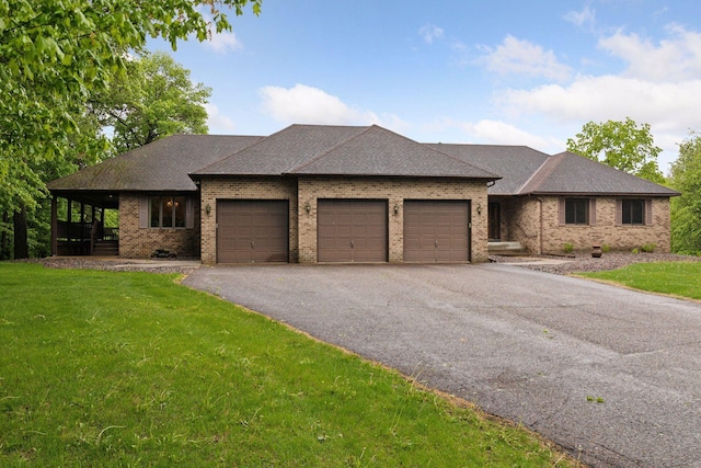 124 166th Ave NE, Andover, MN 55304 - prairie-style house with an attached garage, brick siding, driveway, a front lawn, and roof with shingles