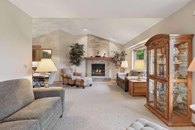 124 166th Ave NE, Andover, MN 55304 - living room with light carpet, a fireplace, and lofted ceiling