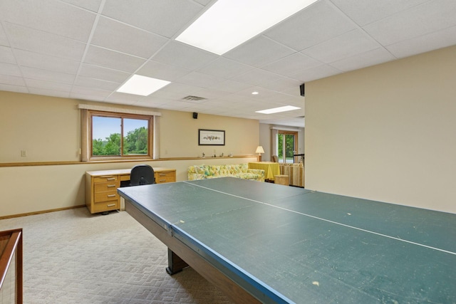 124 166th Ave NE, Andover, MN 55304 - recreation room featuring carpet flooring, a paneled ceiling, baseboards, and an office area