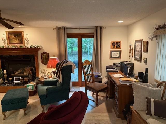 106 Morningside Rd, Albert Lea, MN 56007 - home office with a ceiling fan and a fireplace