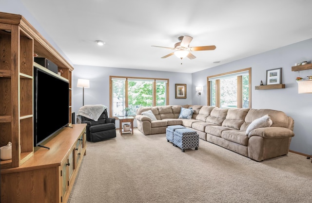 7712 Bester Ave, Inver Grove Heights, MN 55076 - living room featuring a ceiling fan and carpet floors