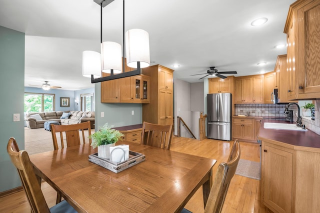 7712 Bester Ave, Inver Grove Heights, MN 55076 - dining room featuring ceiling fan, light wood finished floors, and recessed lighting
