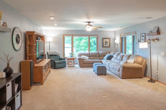 7712 Bester Ave, Inver Grove Heights, MN 55076 - living area featuring light carpet and ceiling fan
