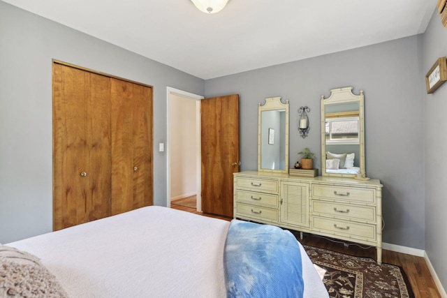 5240 Birch Rd, Minnetonka, MN 55345 - bedroom with a closet, dark wood-style floors, and baseboards
