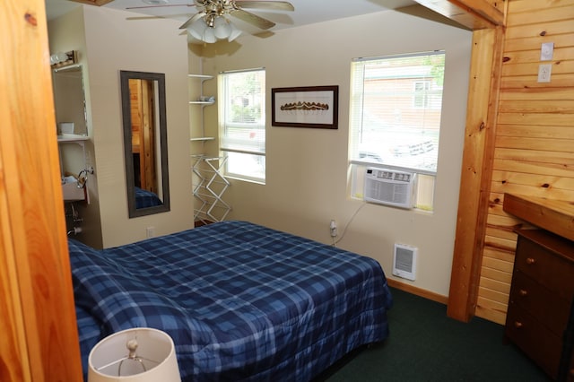39887 195th St, Clitherall Twp, MN 56524 - bedroom with carpet, multiple windows, heating unit, and a ceiling fan