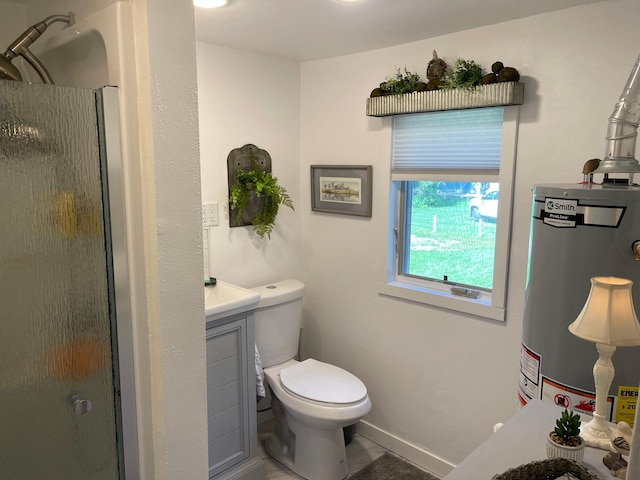 23979 Navajo Trl, Henning, MN 56551 - full bath with an enclosed shower, vanity, gas water heater, toilet, and baseboards