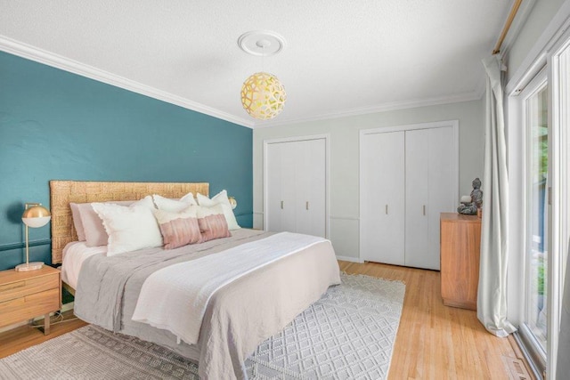 4744 Westgate Rd, Minnetonka, MN 55345 - bedroom with multiple windows, two closets, light wood-style floors, and crown molding