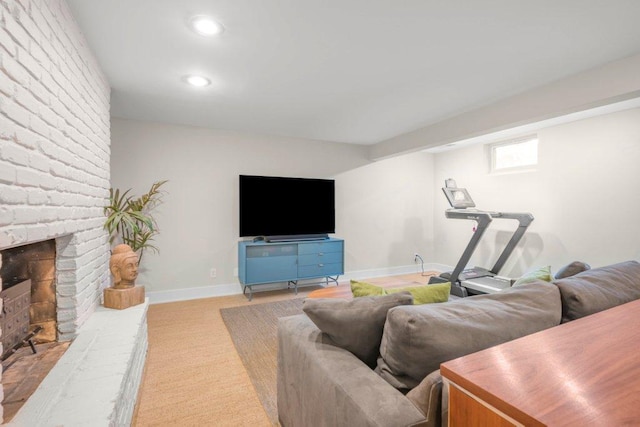 4744 Westgate Rd, Minnetonka, MN 55345 - living area with recessed lighting, a brick fireplace, and carpet