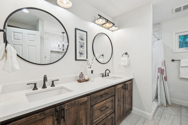 5078 Vine Hill Rd, Deephaven, MN 55331 - full bath with double vanity, baseboards, and a shower with shower curtain