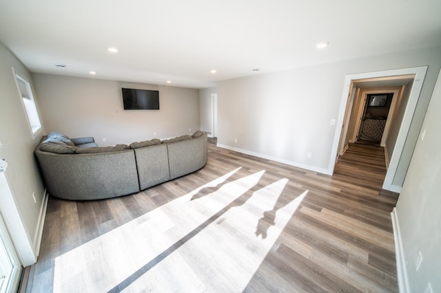 1004 Blanch Ct, Mantorville, MN 55955 - unfurnished living room featuring wood finished floors, recessed lighting, and baseboards